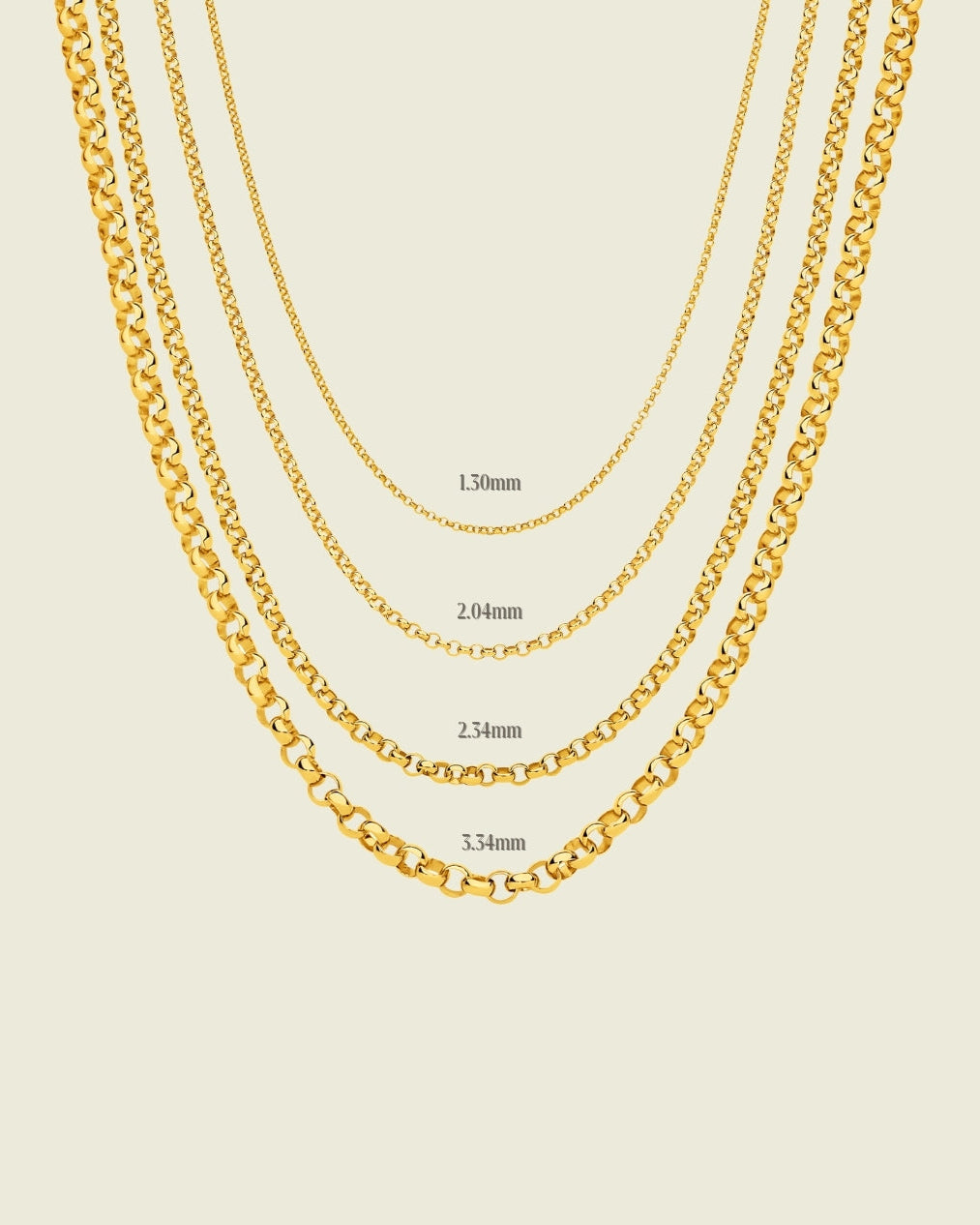 Solid 9k Yellow Gold chain necklace on a beige background